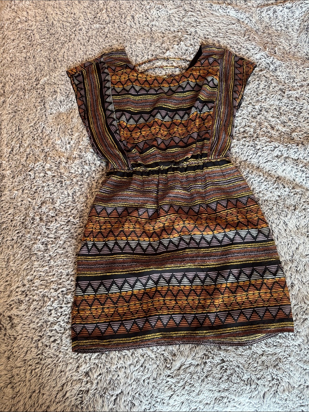City Triangles Rust, Black & Cream Tribal Mini Dress